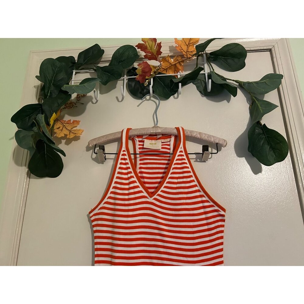 Anthropologie Maeve Striped Navy V-neck Tank Top Racerback Size XS Nautical Summ - Picture 6 of 8